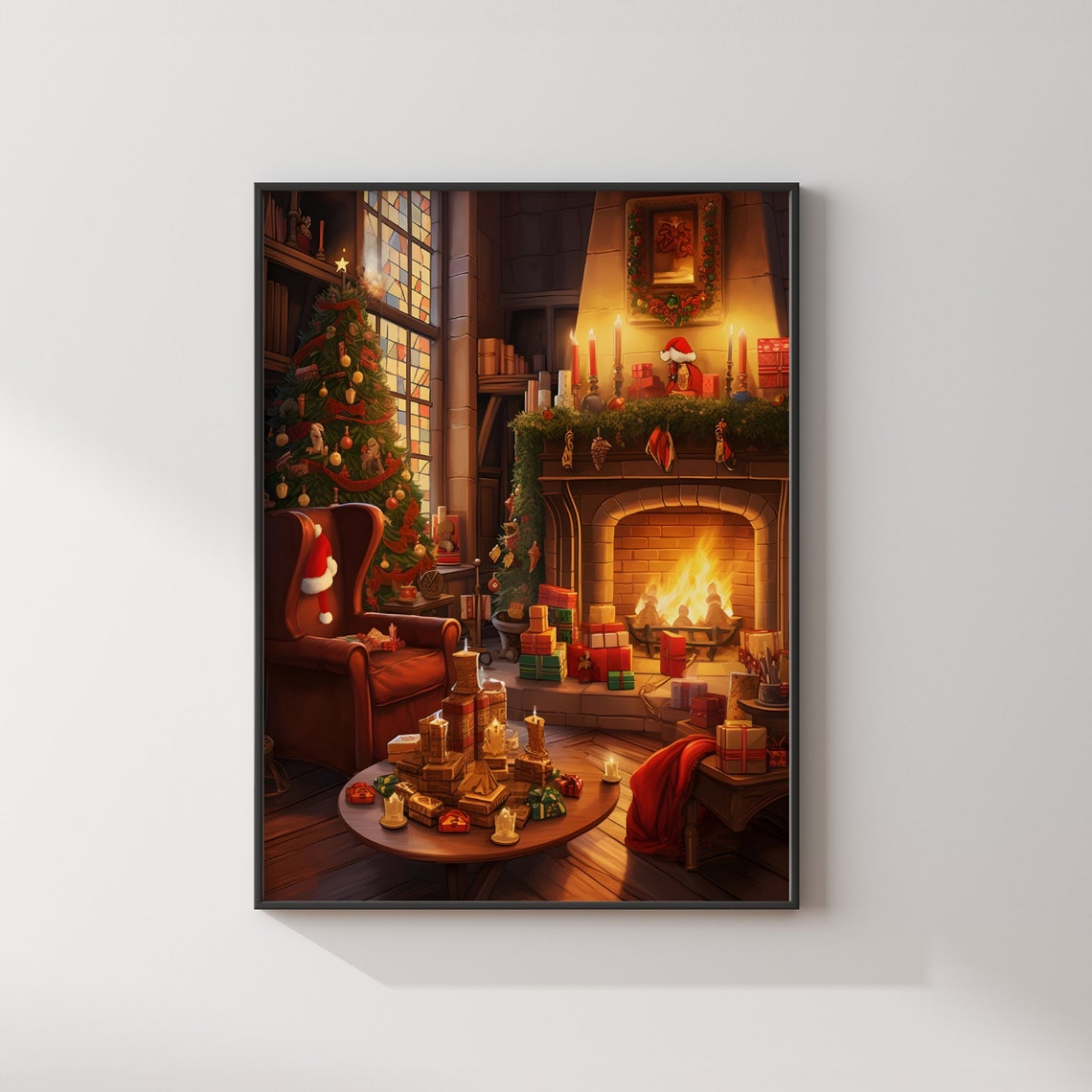 Cozy Wizard Common Room Christmas Fireplace Decor Fantasy Poster - Image 2