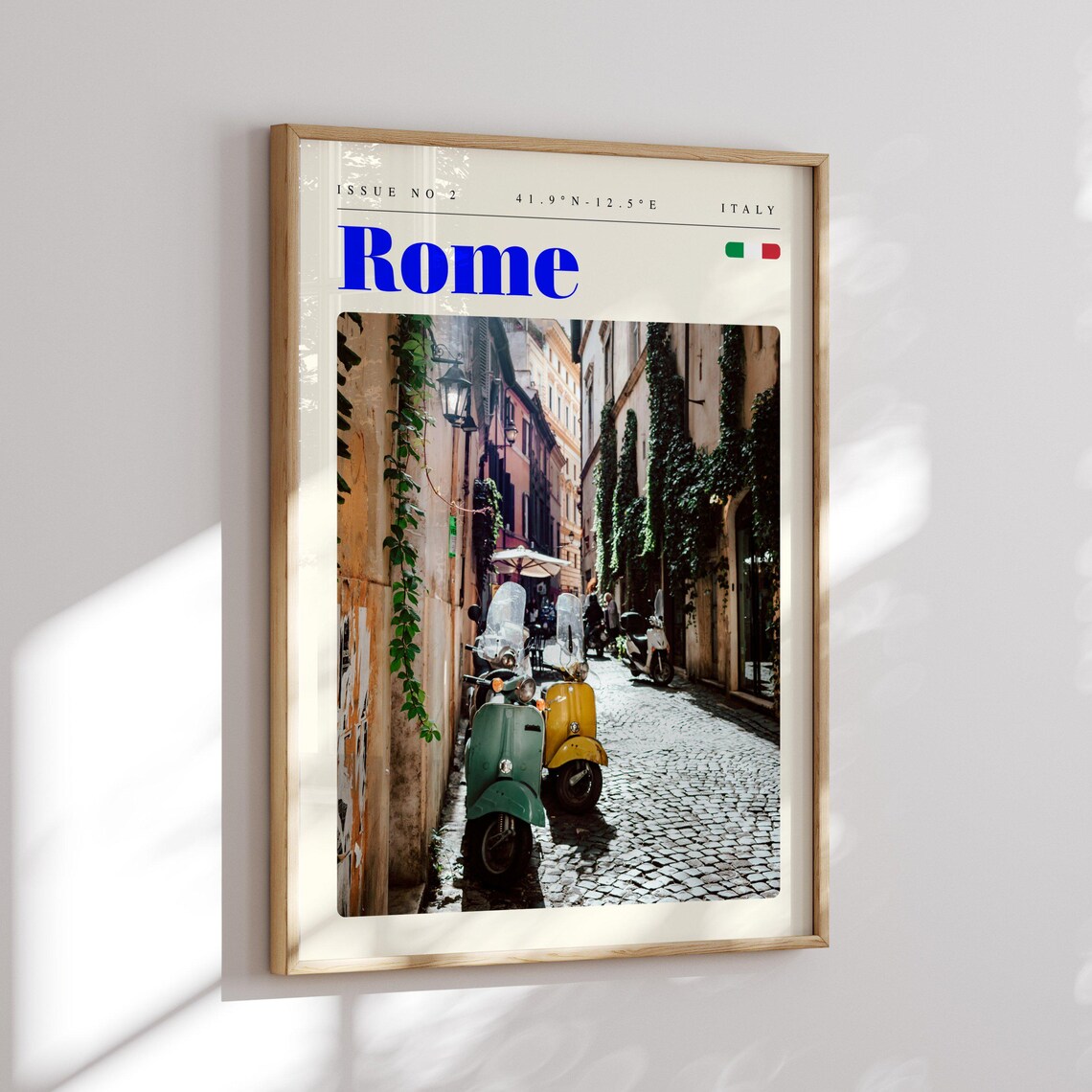 Rome Italy Cobblestone Alley Colorful Vespas Modern Travel Poster - Image 2