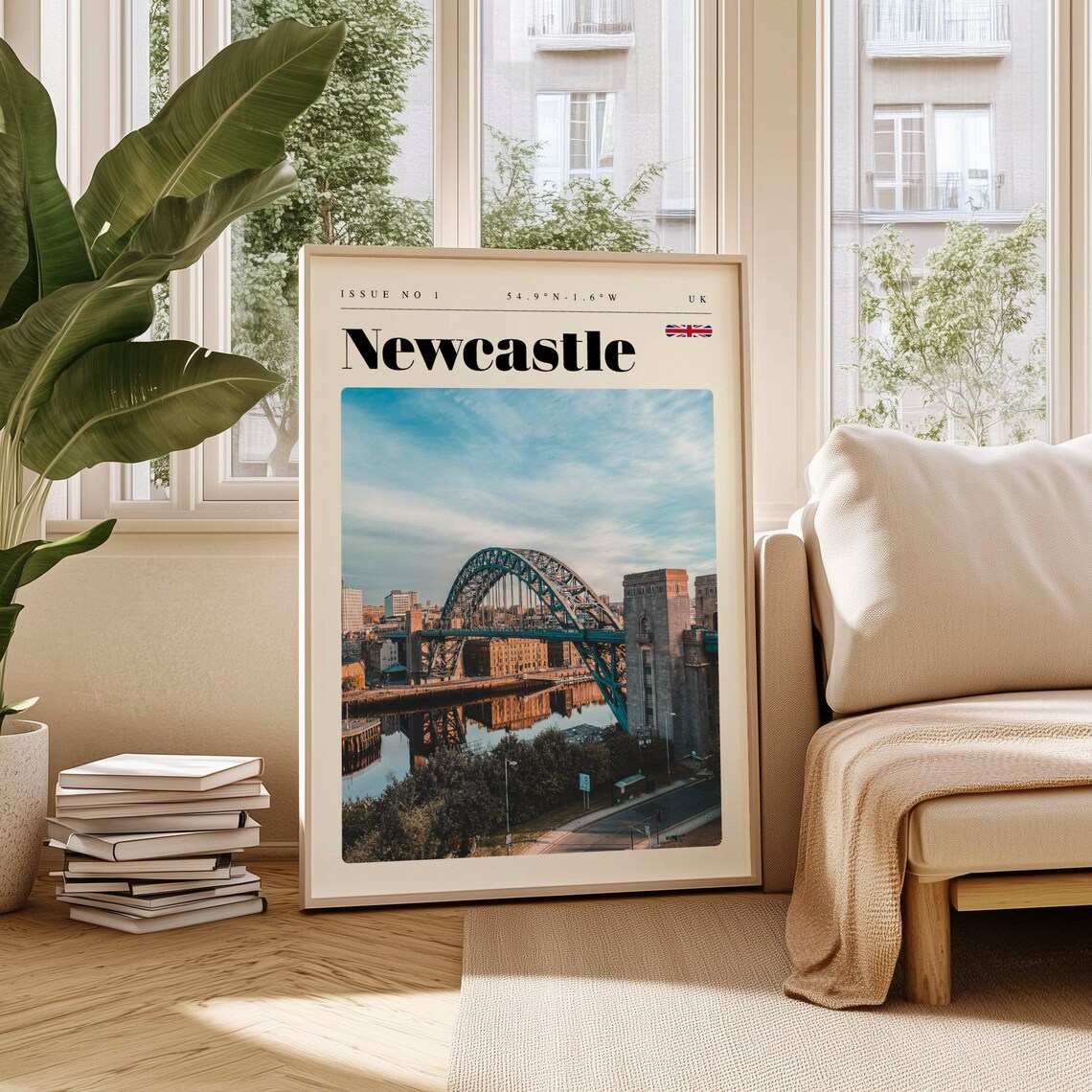 Newcastle UK Tyne Bridge River Dusk Skyline Modern Travel Poster