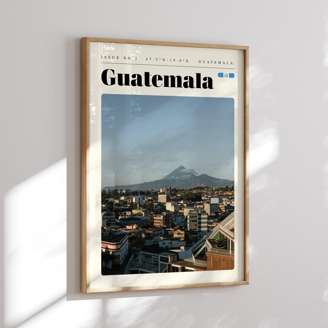 Guatemala Volcano Skyline Rooftop Dramatic City Travel Poster - Image 2