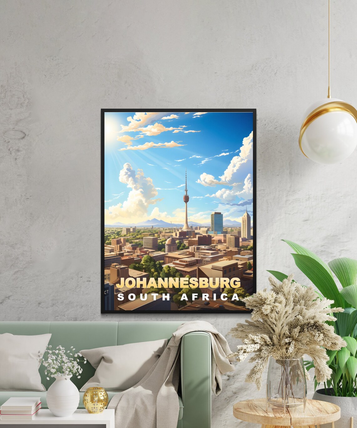Johannesburg South Africa Sunny Skyline Cityscape Retro Travel Poster - Image 2