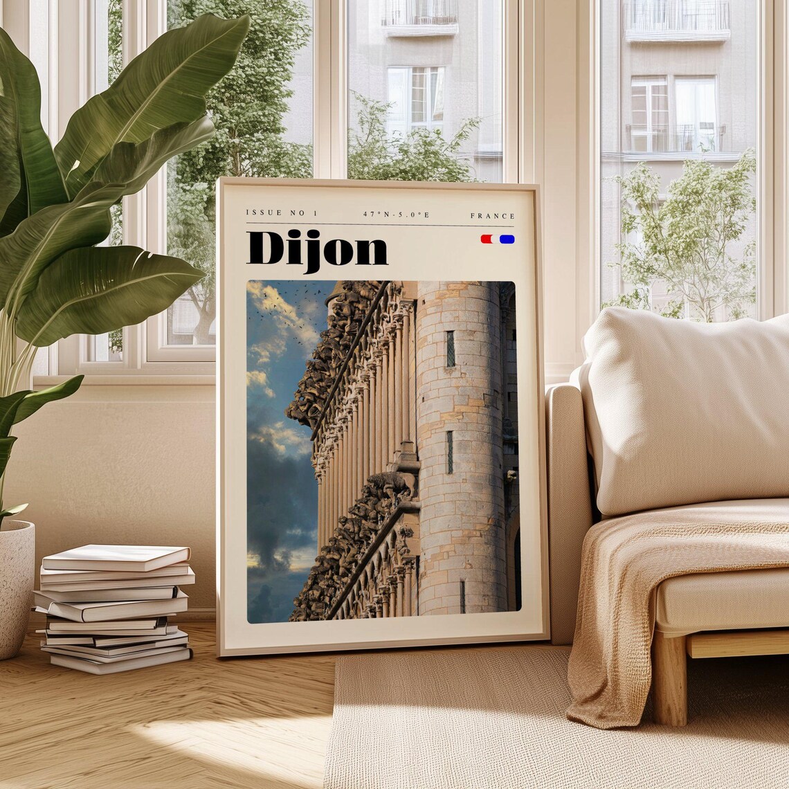 Dijon France Gothic Stone Tower Detail Dramatic Sky Travel Poster