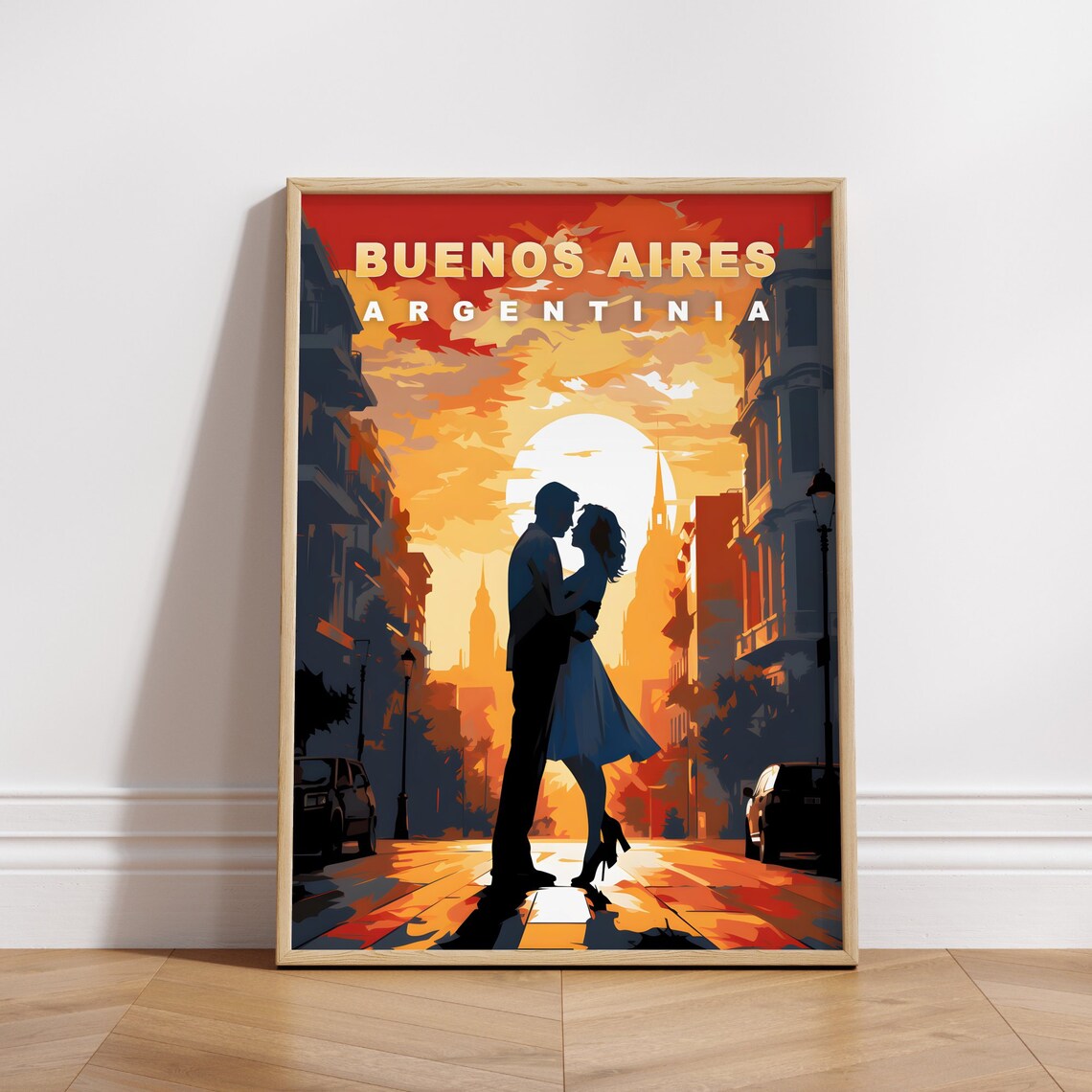 Buenos Aires Argentina Tango Couple Sunset Street Travel Poster
