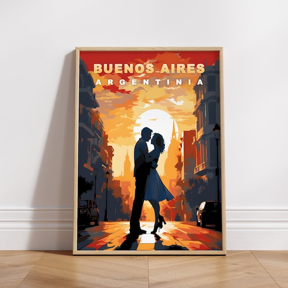 Buenos Aires Argentina Tango Couple Sunset Street Travel Poster