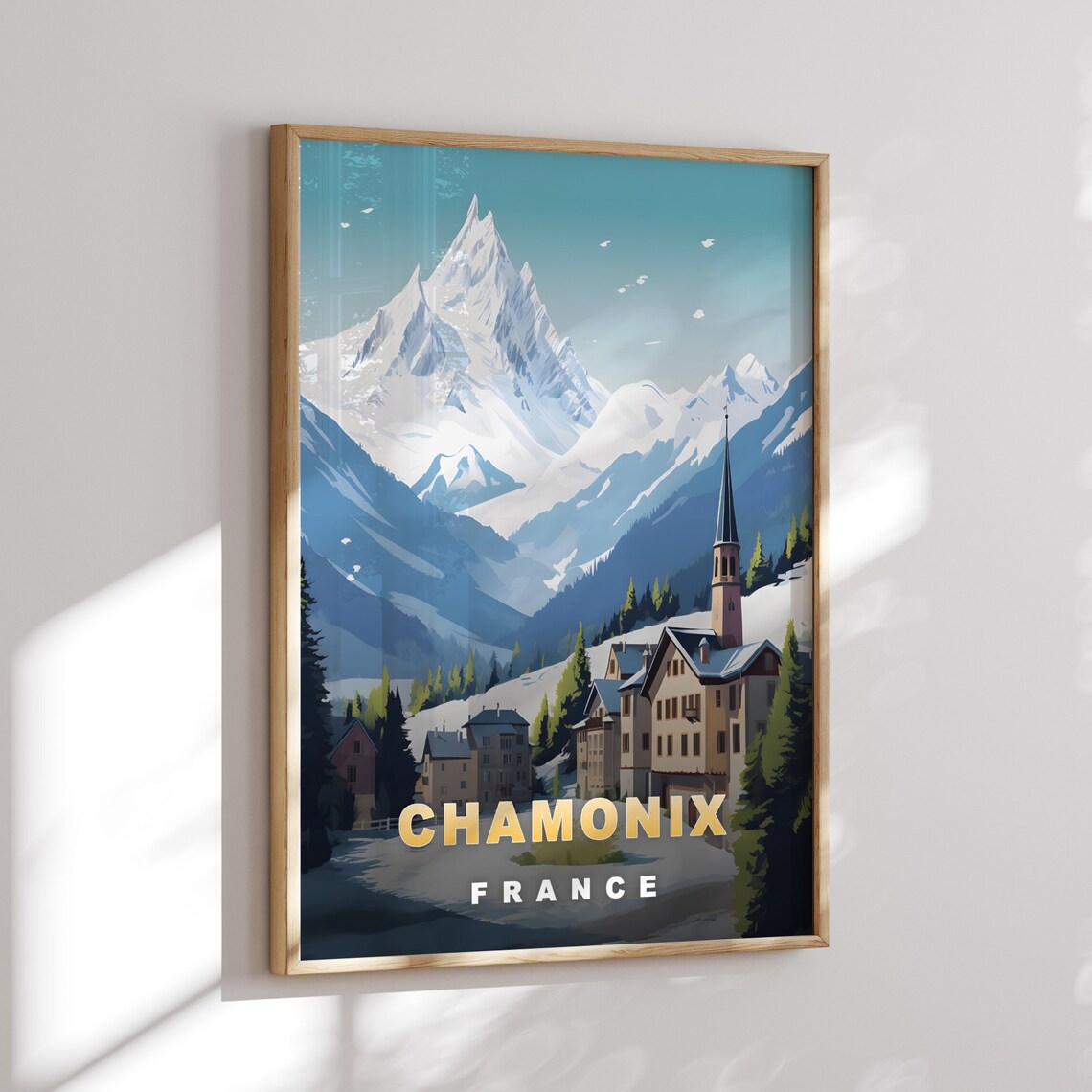 Chamonix France Alpine Town Church Spire Retro Travel Poster - Image 2