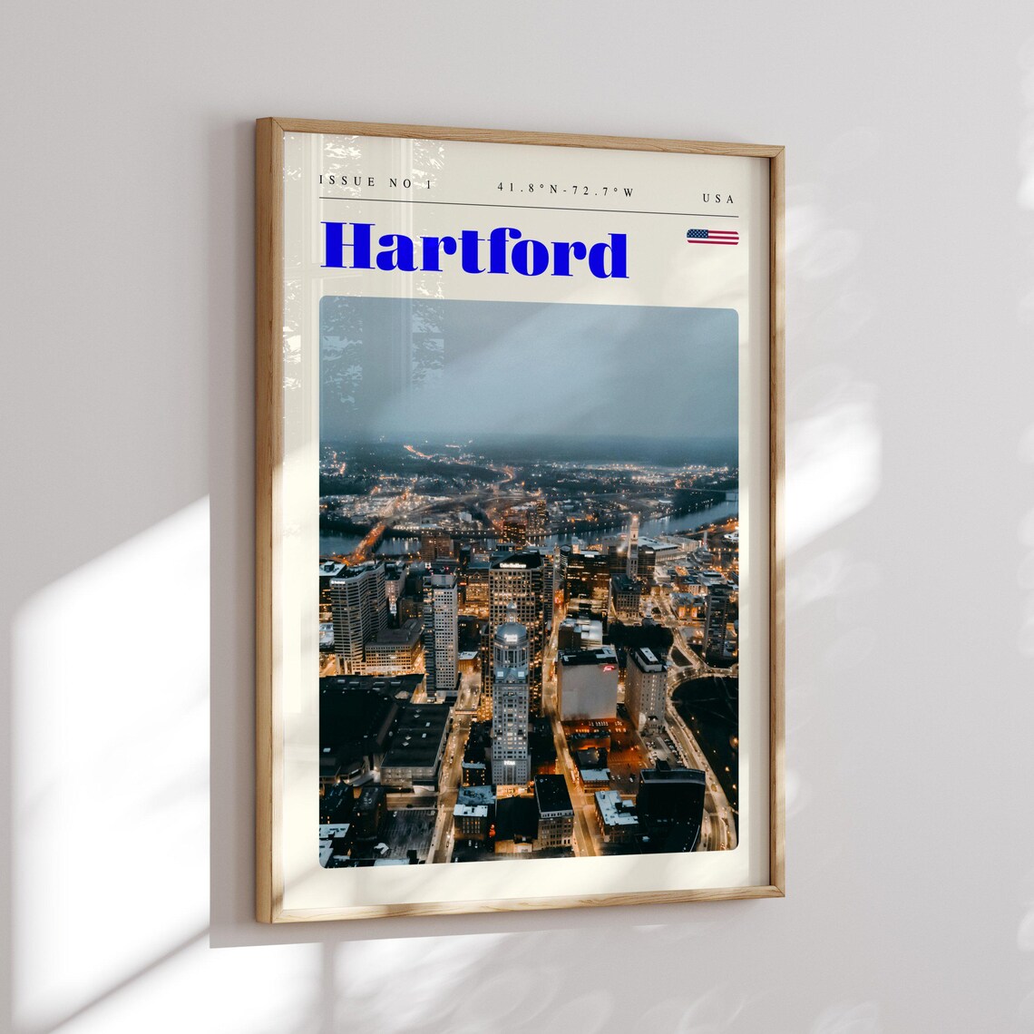 Hartford USA Night City Lights Glowing Aerial Skyline Travel Poster - Image 2