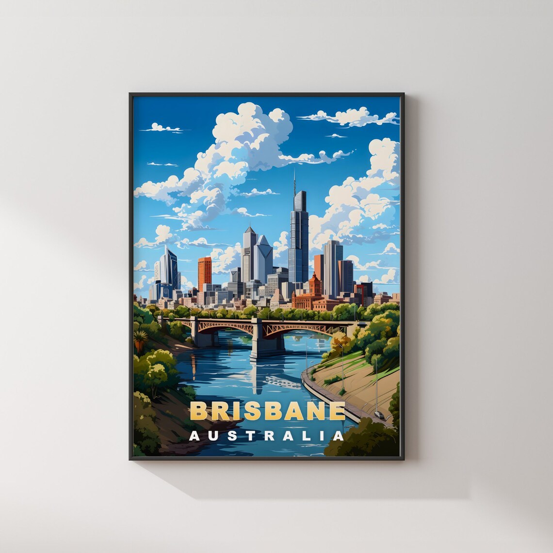 Brisbane Australia City Skyline River Bridge Retro Travel Poster - Image 2