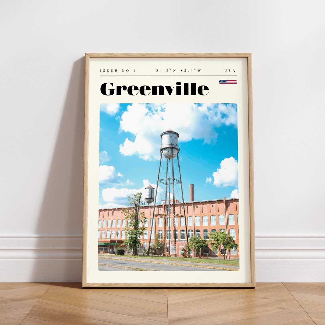 Greenville USA Historic Water Tower Brick Mill Building Travel Poster - Image 3
