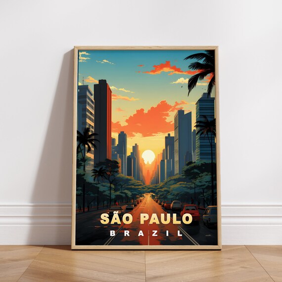 Sao Paulo Brazil Sunset Avenue City Towers Street Travel Poster