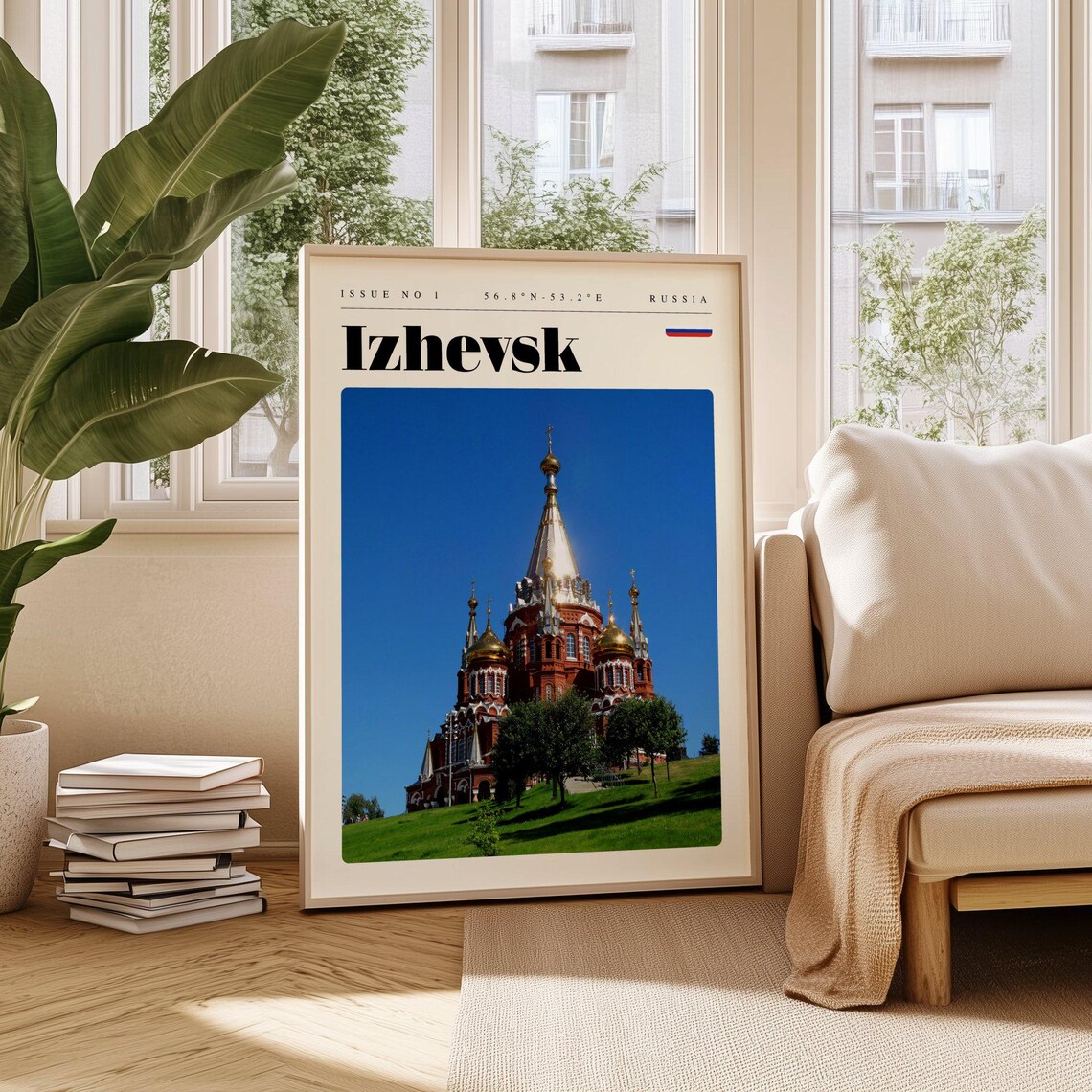 Izhevsk Russia Ornate Cathedral Golden Domes Modern Travel Poster