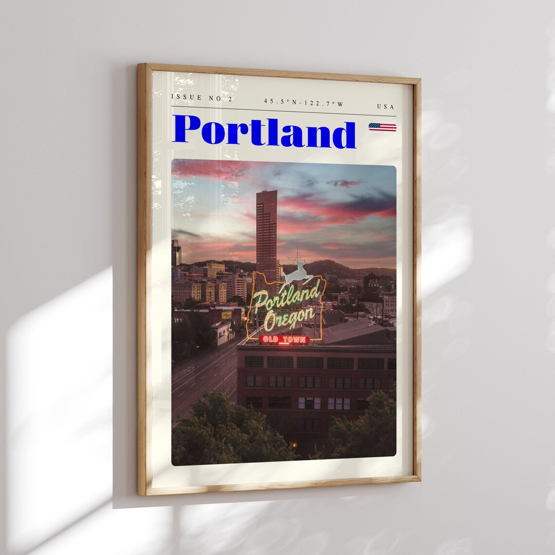 Portland Oregon Old Town Neon Sign Dusk Skyline Travel Poster - Image 2