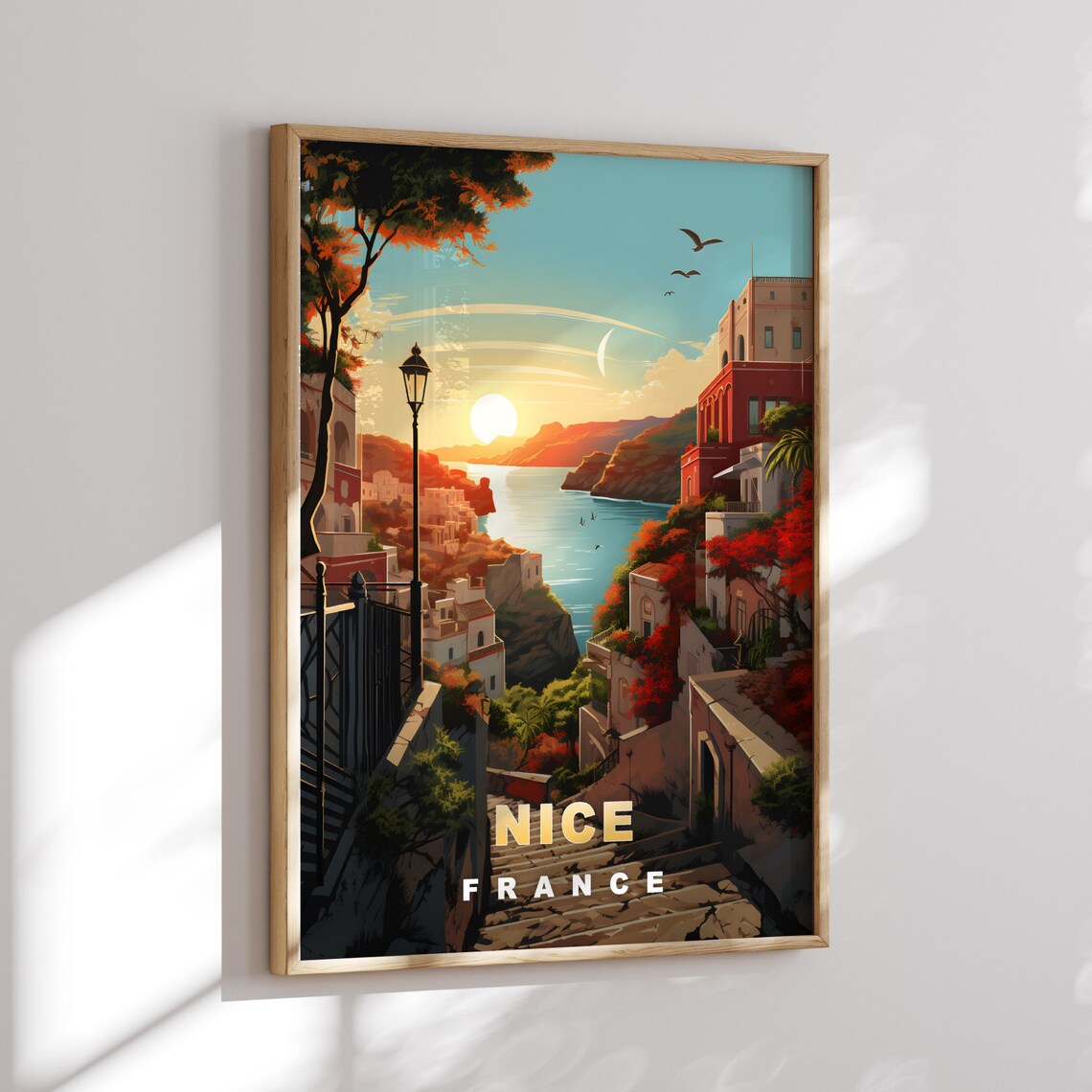 Nice France Sunset Coastal City Riviera Retro Travel Poster Wall Decor - Image 2