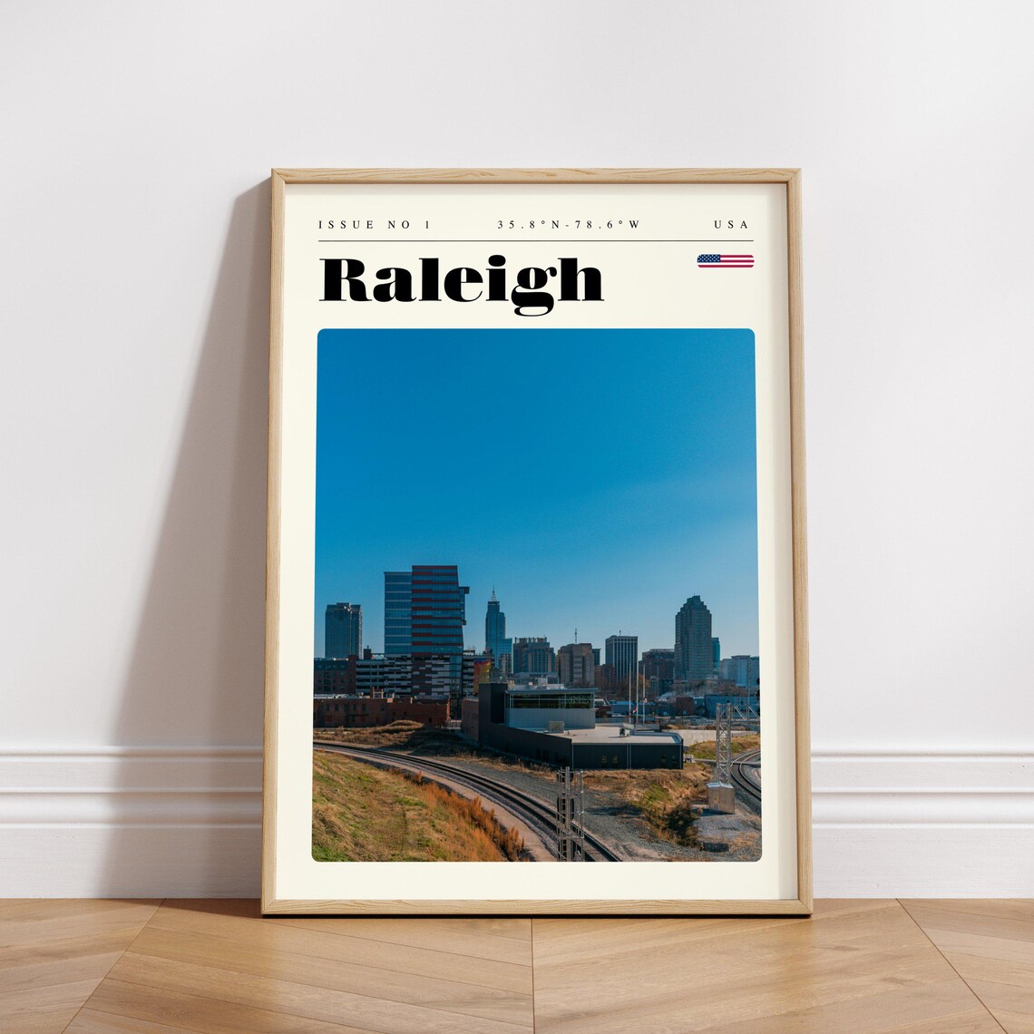 Raleigh North Carolina Skyline Rail Tracks USA Travel Poster - Image 3