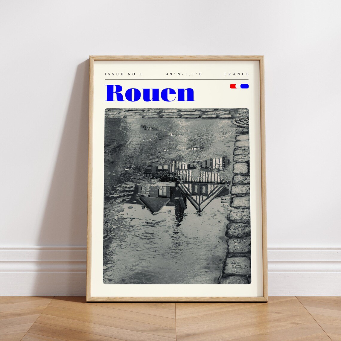 Rouen France Half Timbered Houses Reflection Black White Travel Poster - Image 3