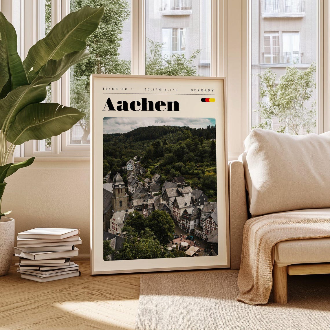 Aachen Old Town Aerial View Germany Issue 1 Retro Travel Poster