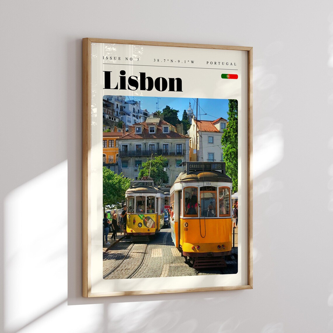 Lisbon Portugal Iconic Yellow Tram Hillside Street Photo Poster - Image 2