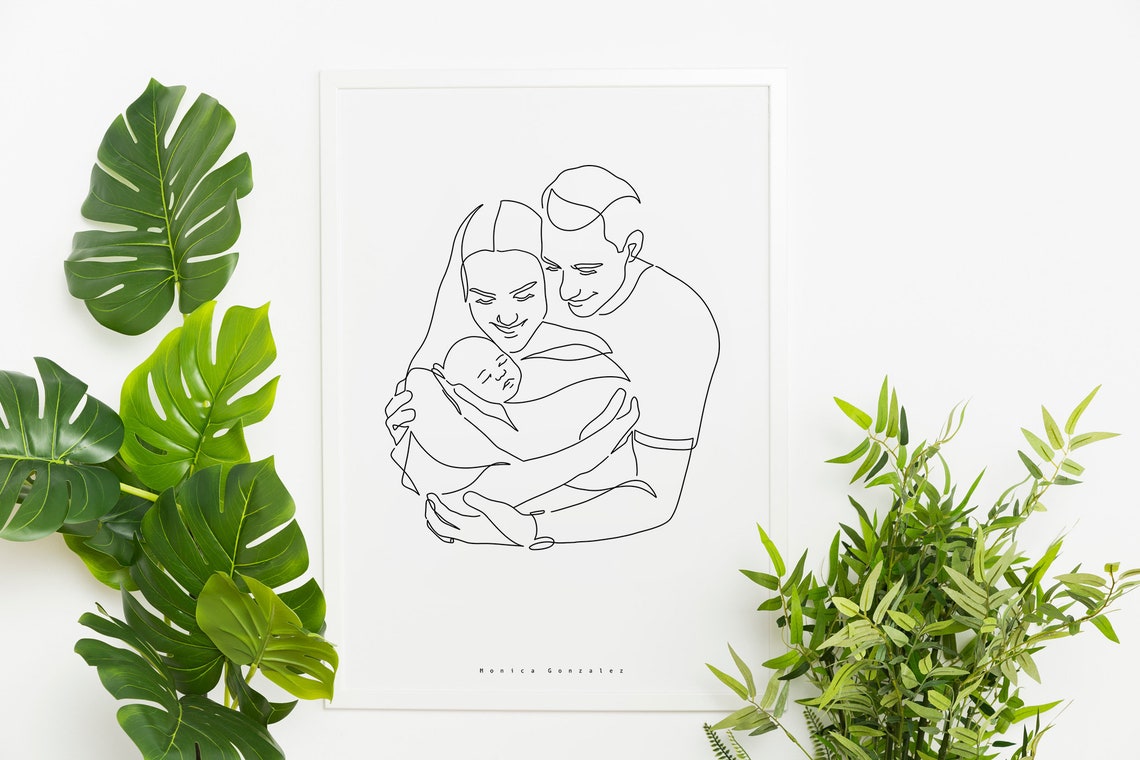 Family Portrait Illustration Personalized Birthday Gift For Her Line Drawing From Photo Art Commission One Line Drawing - Image 2