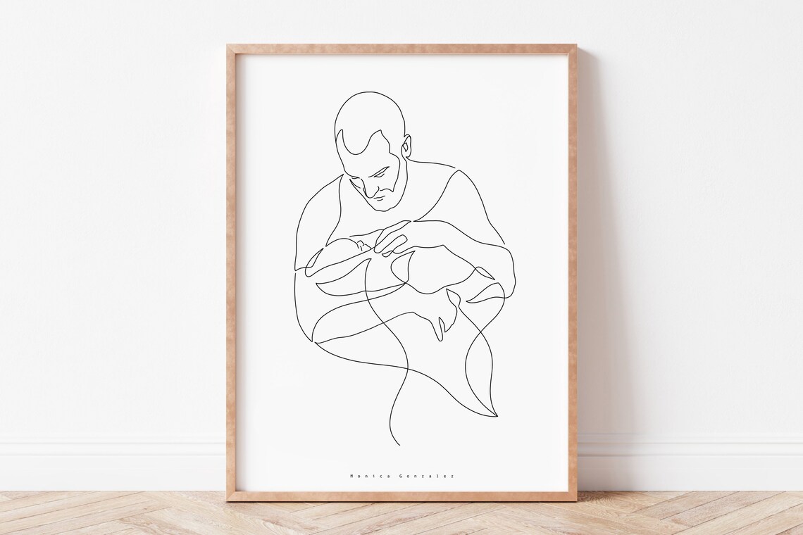 Family of Three with Happy Dog Minimalist Line Art Portrait Print - Image 8