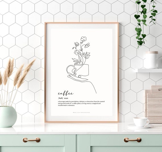 Coffee Line Art Print Minimalist Kitchen Decor But First Coffee Coffee Kitchen Coffee Corner Art Line Art Print