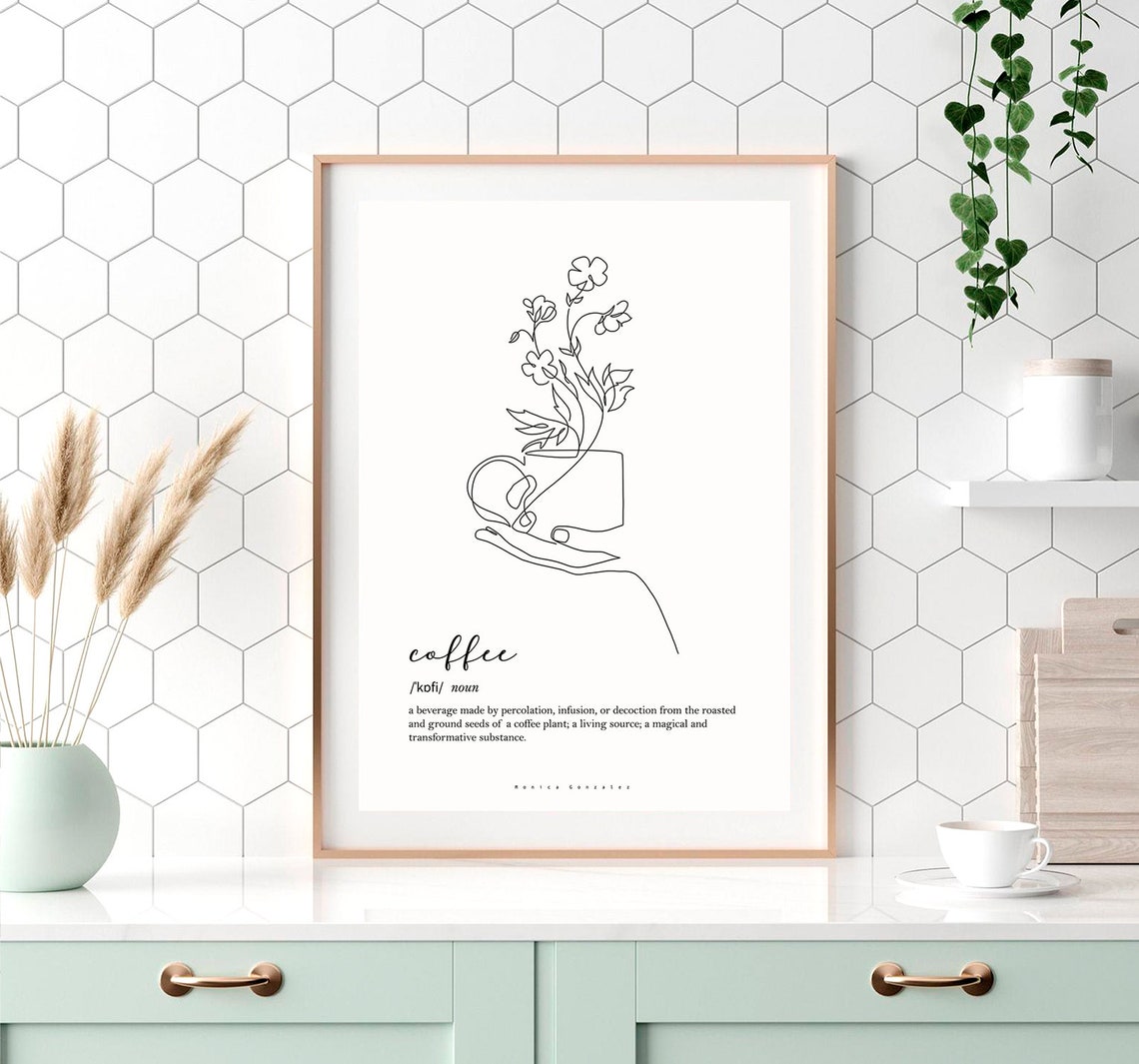 Coffee Line Art Print Minimalist Kitchen Decor But First Coffee Coffee Kitchen Coffee Corner Art Line Art Print