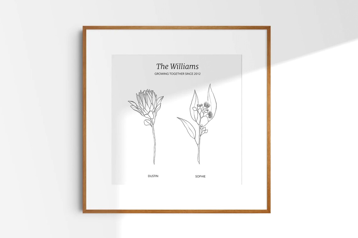 Family Birth Flower Line Art Print with Four Native Wildflower Stems - Image 4