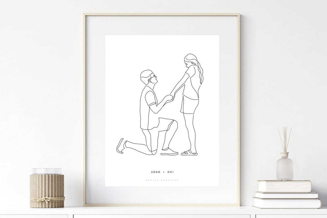 Man Proposing on One Knee Minimalist Line Art Engagement Poster