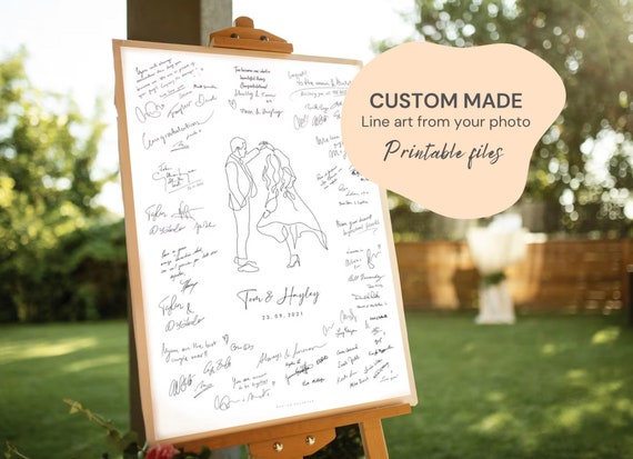 Wedding Guest Book Alternative Wedding Guest Book Ideas Couple Line Art Portrait Minimalist Wedding Custom Illustrated Guest Book