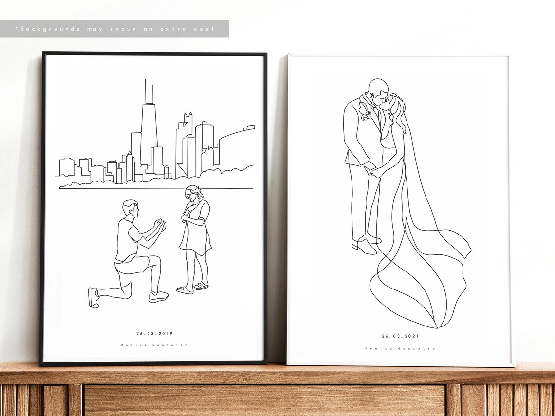 Man Proposing on One Knee Minimalist Line Art Engagement Poster - Image 8