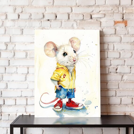 Stuart Little Mouse Yellow Hoodie Red Sneakers Kids Room Poster