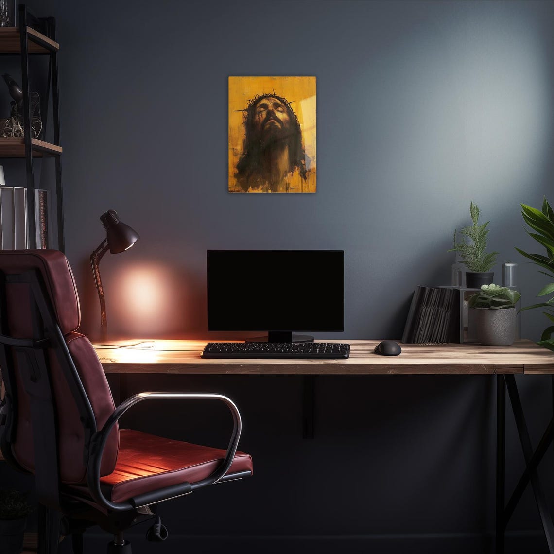 Jesus Crown Of Thorns Golden Background Suffering Sacred Art Poster - Image 2