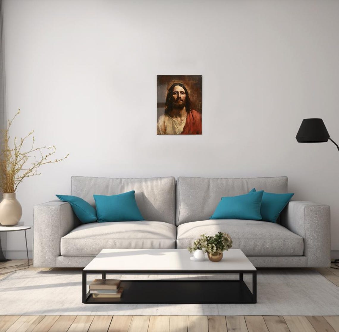 Jesus Christ Portrait Red Robe Warm Light Classic Religious Art Poster - Image 2