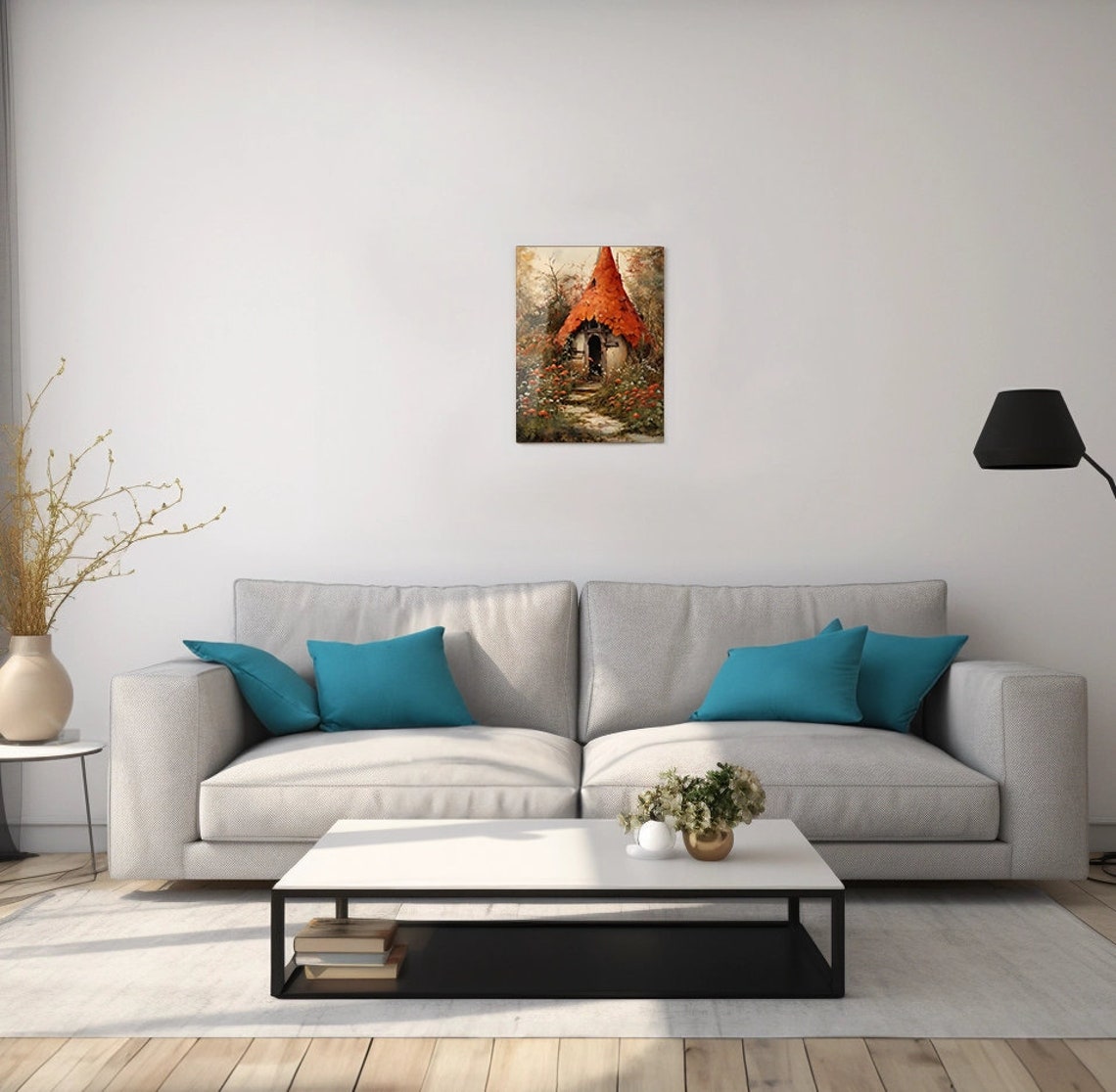 Fairytale Hideaway Cottage Orange Roof Wildflower Fantasy Art Poster - Image 2