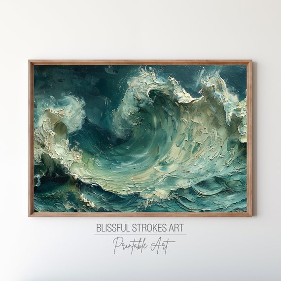 Art Abstract Textured Seascape Print Modern Minimal Painting Ocean Waves Art Print Moody Coastal Art