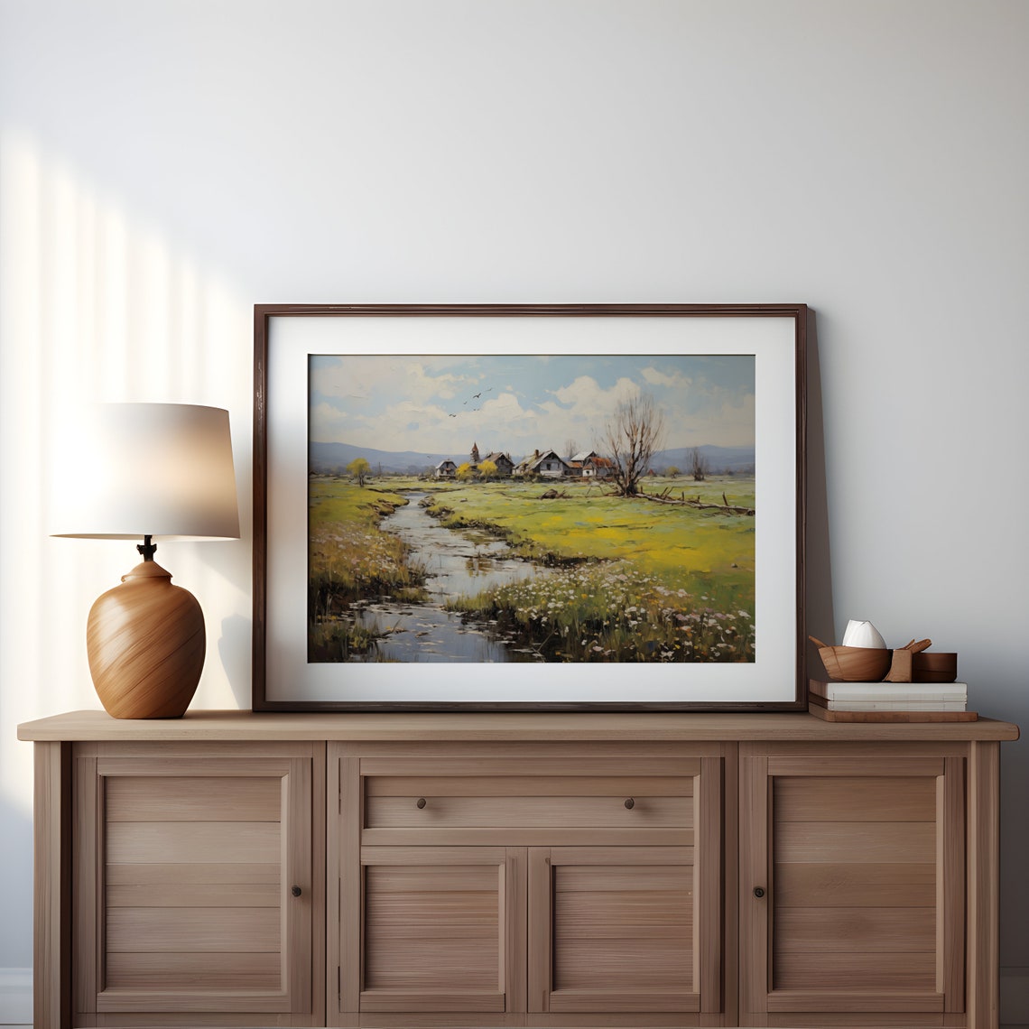 Sunny Alpine Village Vintage Landscape Intricate Detail Oil Painting Sunny Spring Blossom Art Print Happy Pastoral Art - Image 4