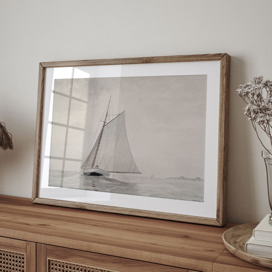 Vintage Sailboat Painting, Neutral Nautical Art Print - Image 4