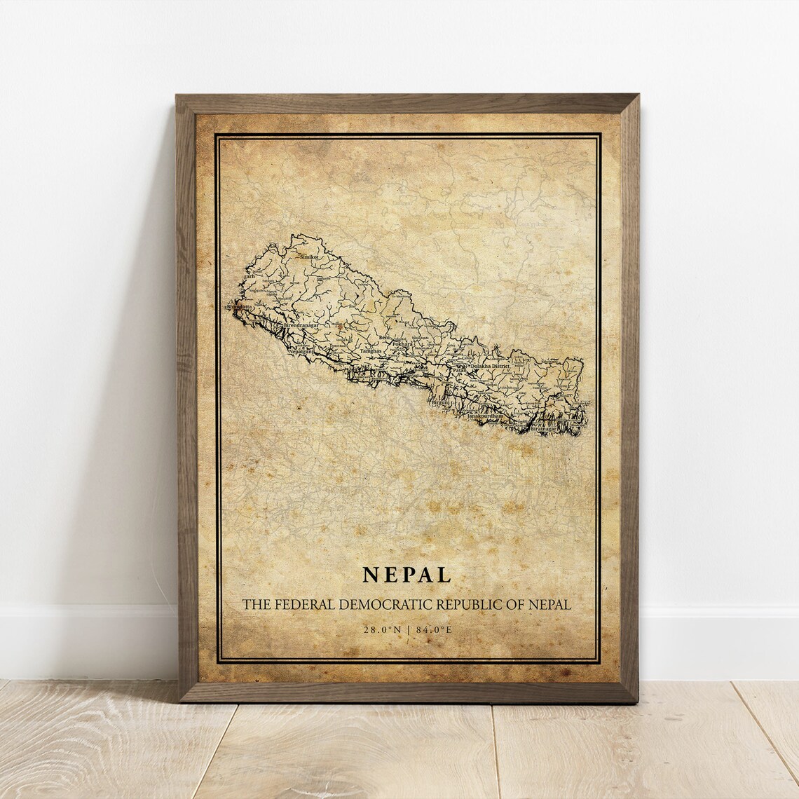 Nepal Vintage Map Poster, Country Road Map Art Print
