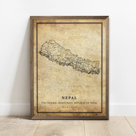 Nepal Vintage Map Poster, Country Road Map Art Print