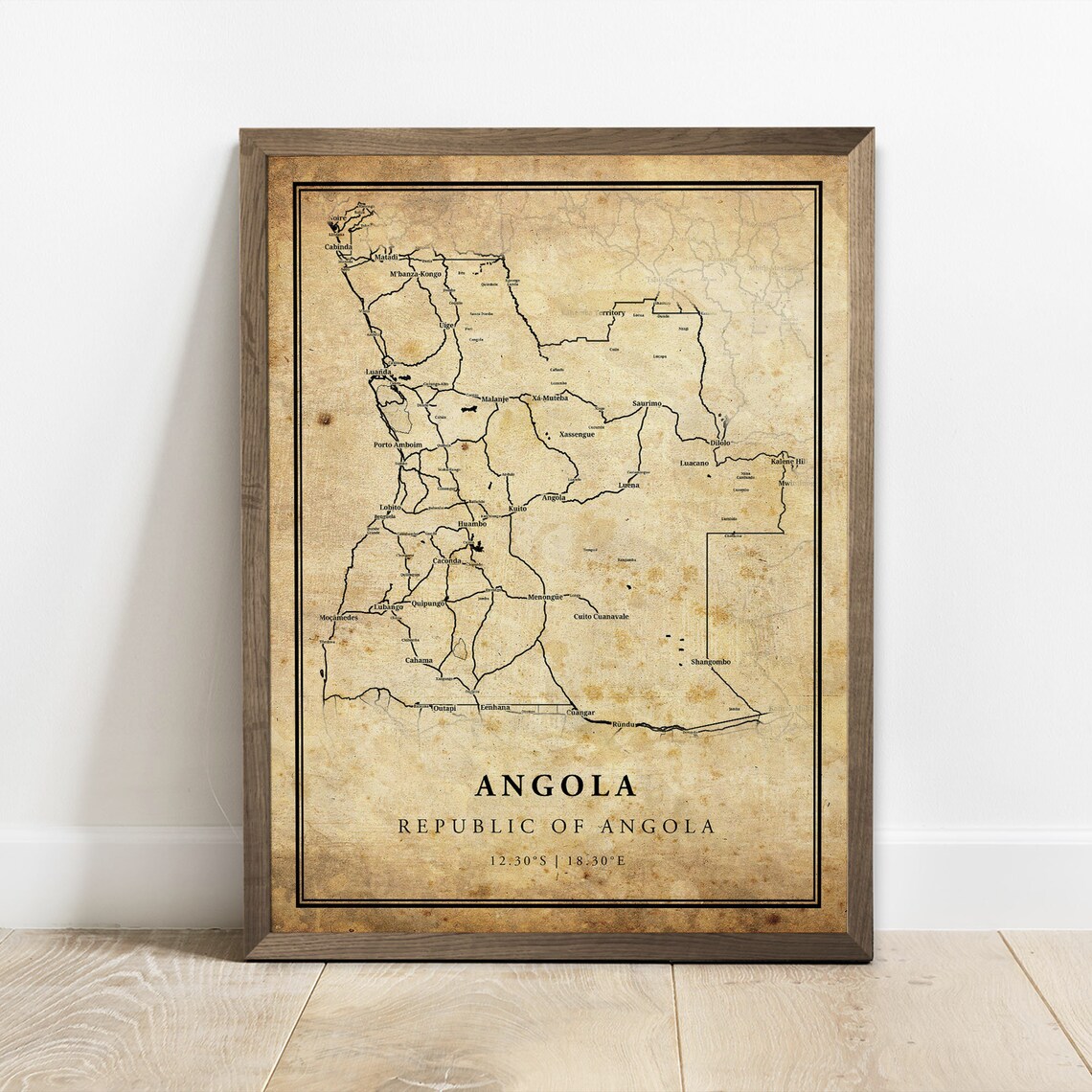 Angola Vintage Map Poster Print, Country Decor