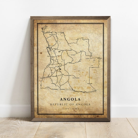 Angola Vintage Map Poster Print, Country Decor