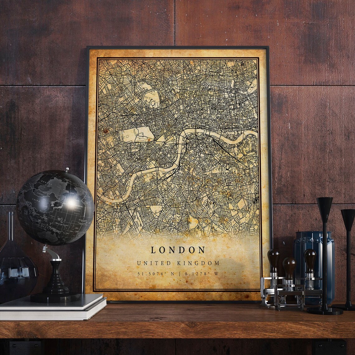 London Vintage Map Poster, Antique Rustic City Artwork