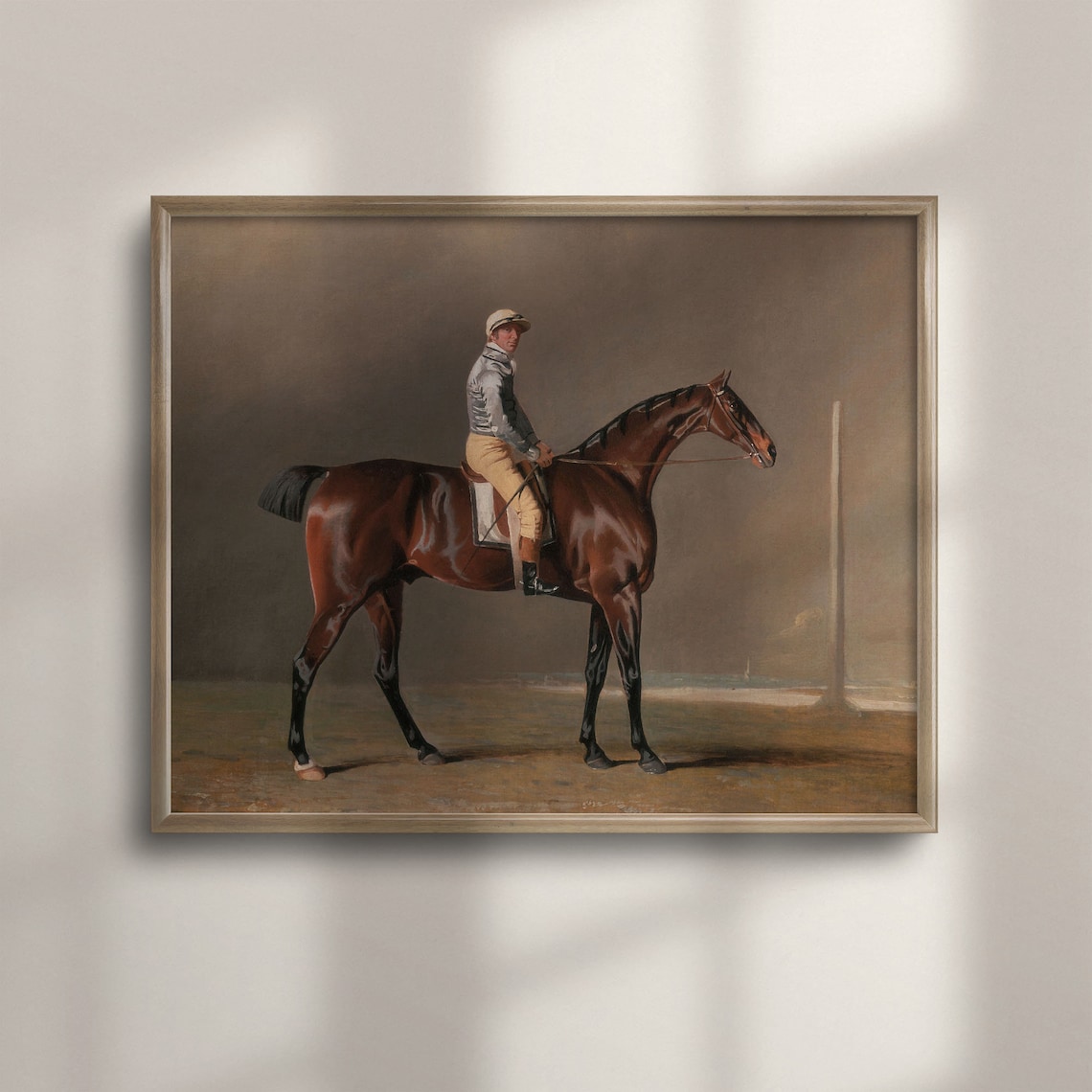 Vintage Jockey And Horse Painting Antique Equestrian Oil Art Poster