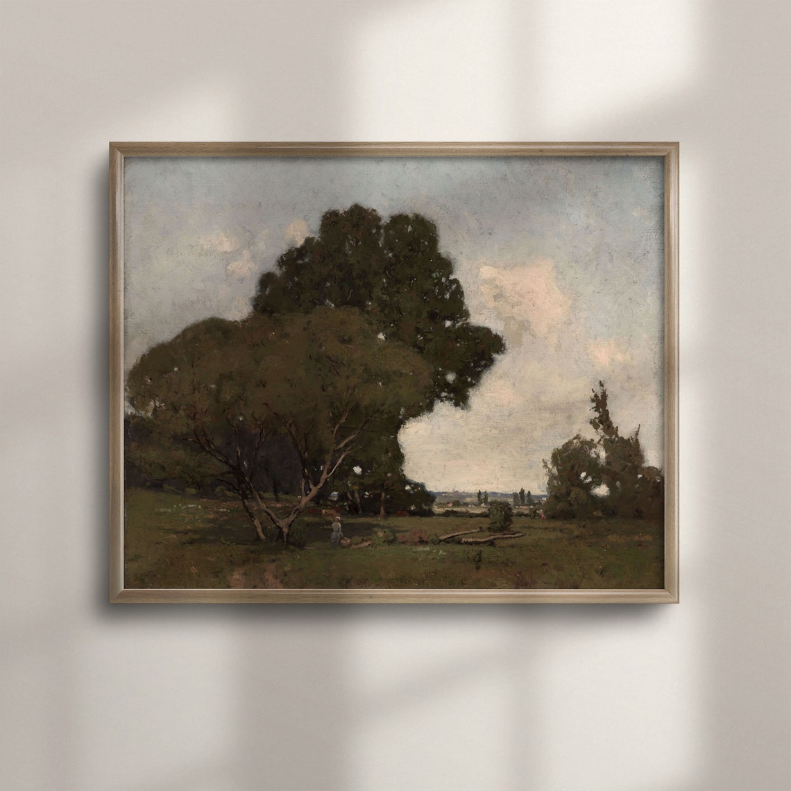 Majestic Old Oak Tree in a Meadow Antique Landscape Oil Poster