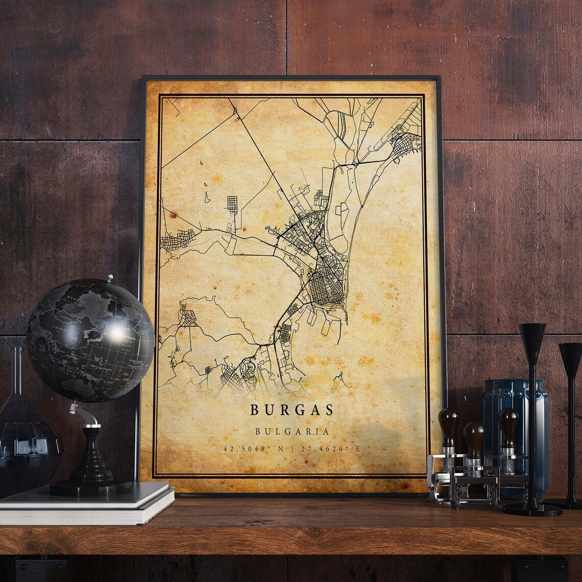Burgas Bulgaria Vintage City Street Map Antique Coordinate Art Poster - Image 4