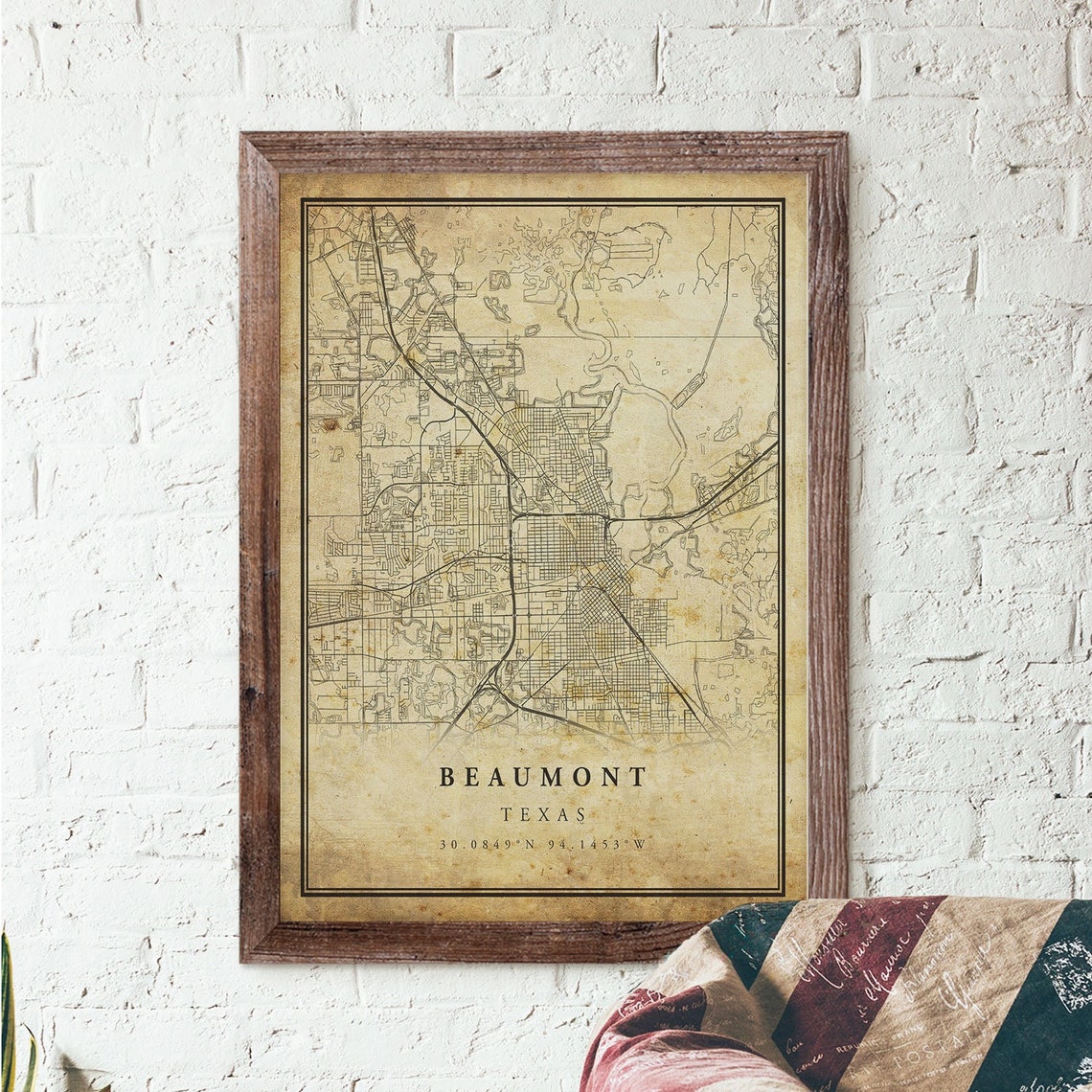 Beaumont Texas Vintage Street Map Custom City Coordinate Art Poster - Image 3