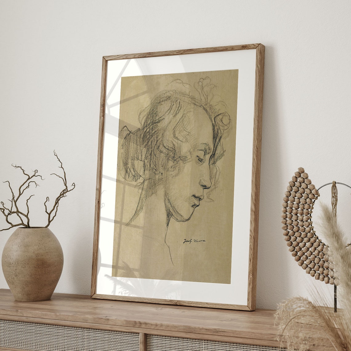 Signed Charcoal Head Study Of A Woman Profile Sketch Art Poster - Image 4