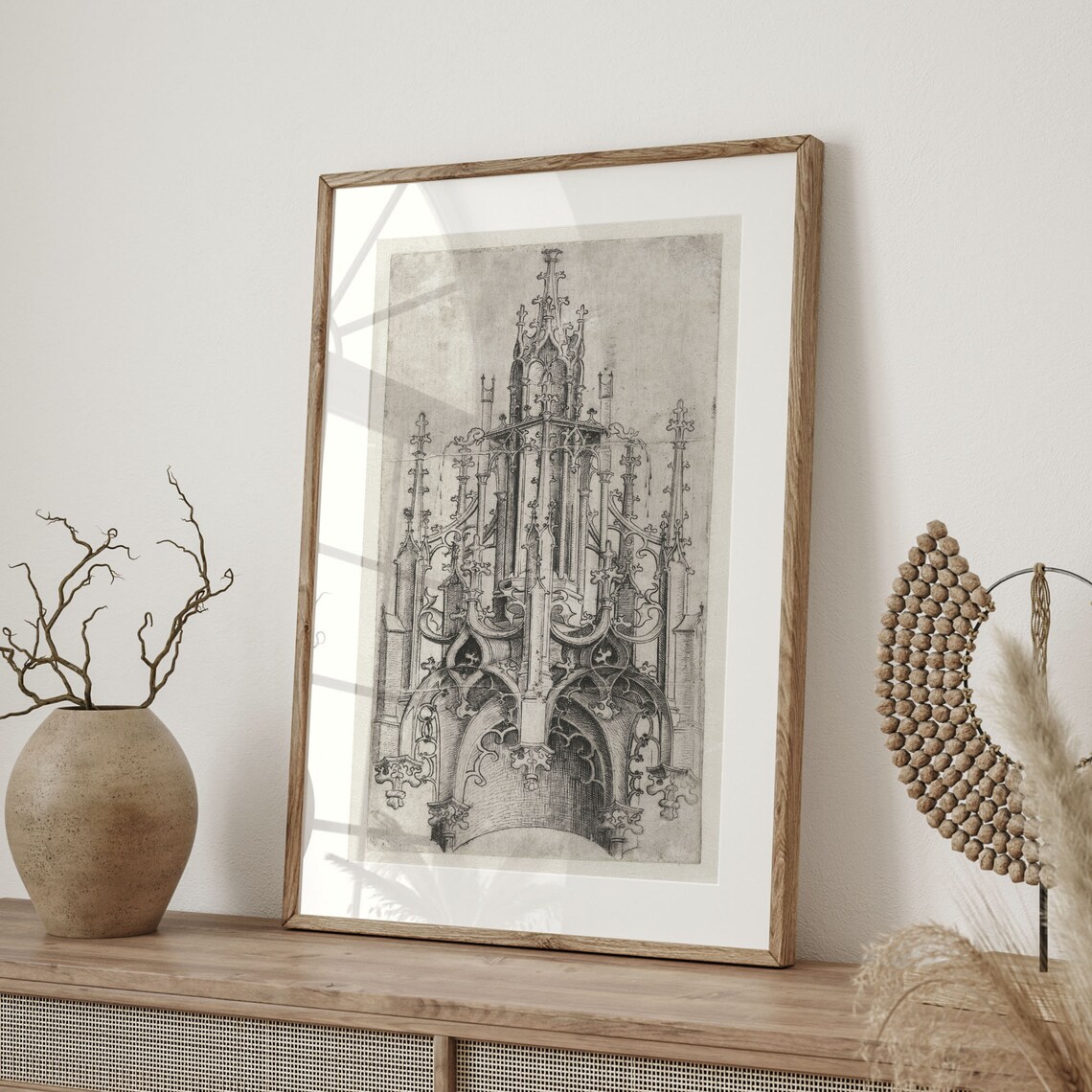 Gothic Fountain Tabernacle Antique Italian Architecture Engraving Art Poster - Image 4
