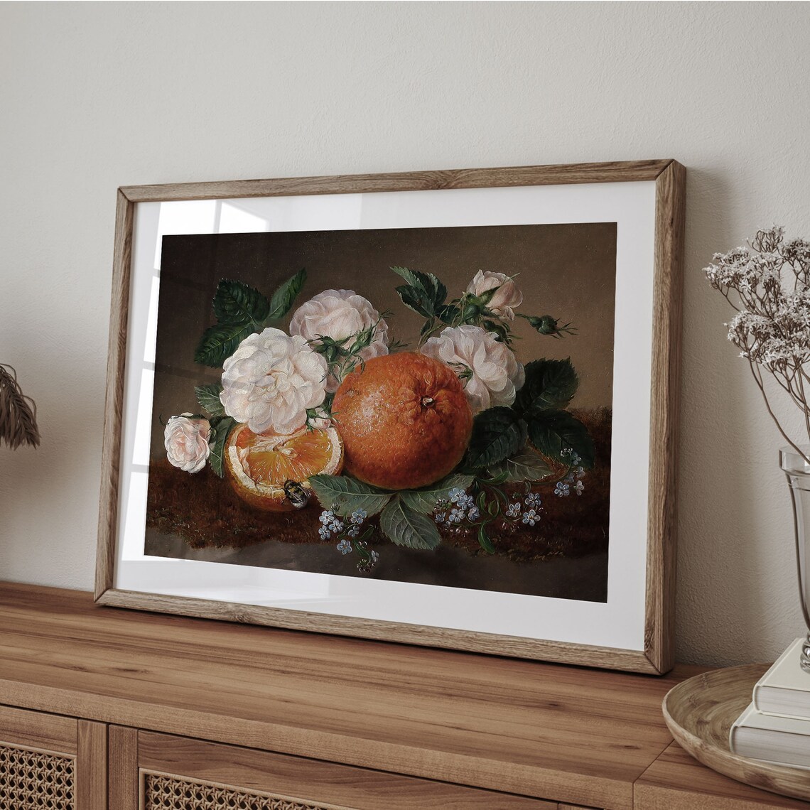 Oranges and White Roses Vintage Botanical Still Life Painting Poster - Image 4
