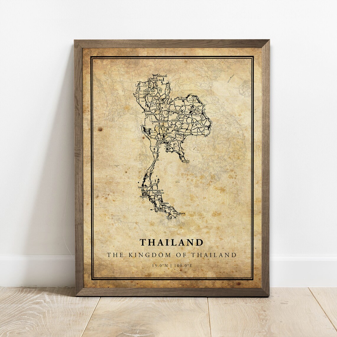 Thailand Vintage Map Poster Print, Street Road Map