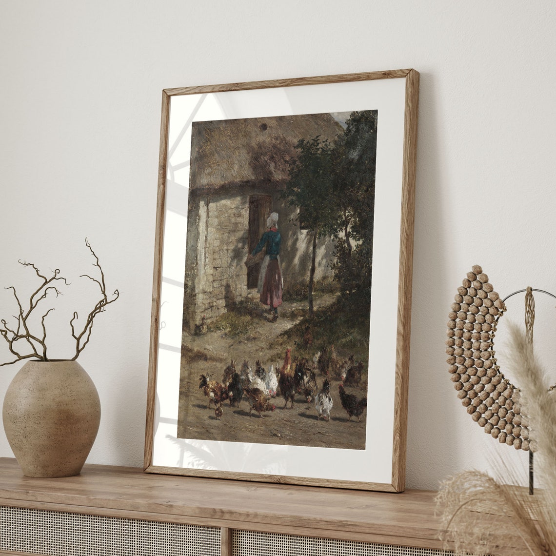 Antique Farmyard Chickens Feeding Vintage Rustic Farm Art Poster - Image 4