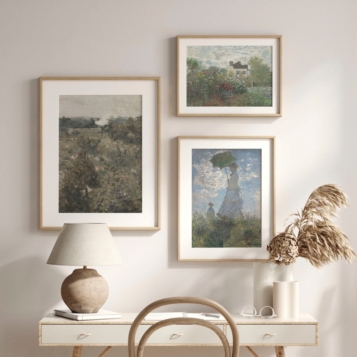 Tonal Impressionist Field Landscape Muted Grey Green Art Poster - Image 2